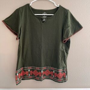 Olive Green Embroidered Women's Top